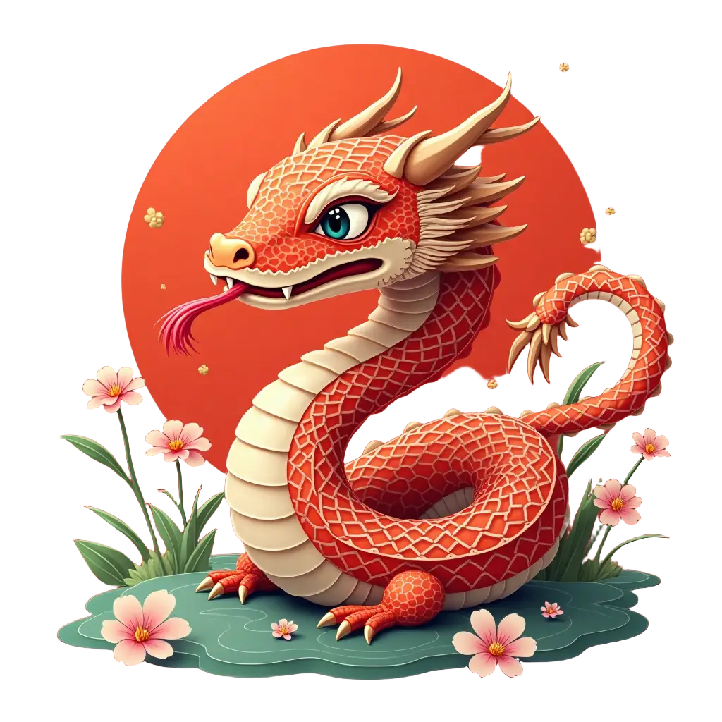 Oriental Dragon in Blossom Garden